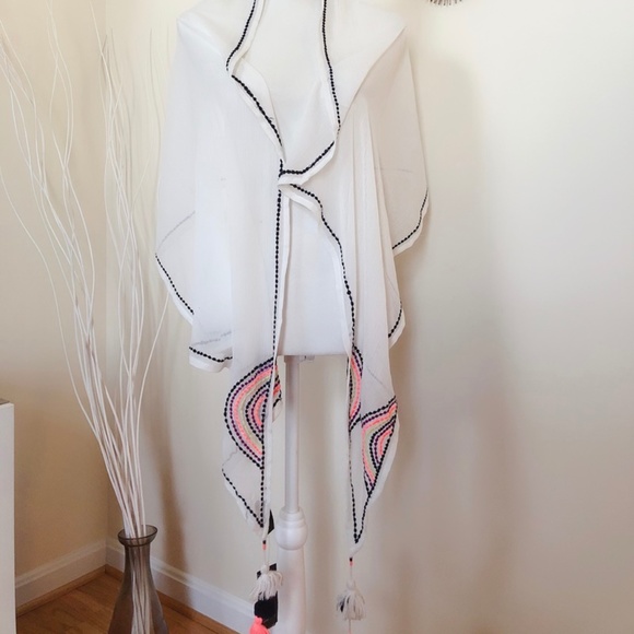 INC Embroidered Bias Tassel Scarf - Picture 2 of 5